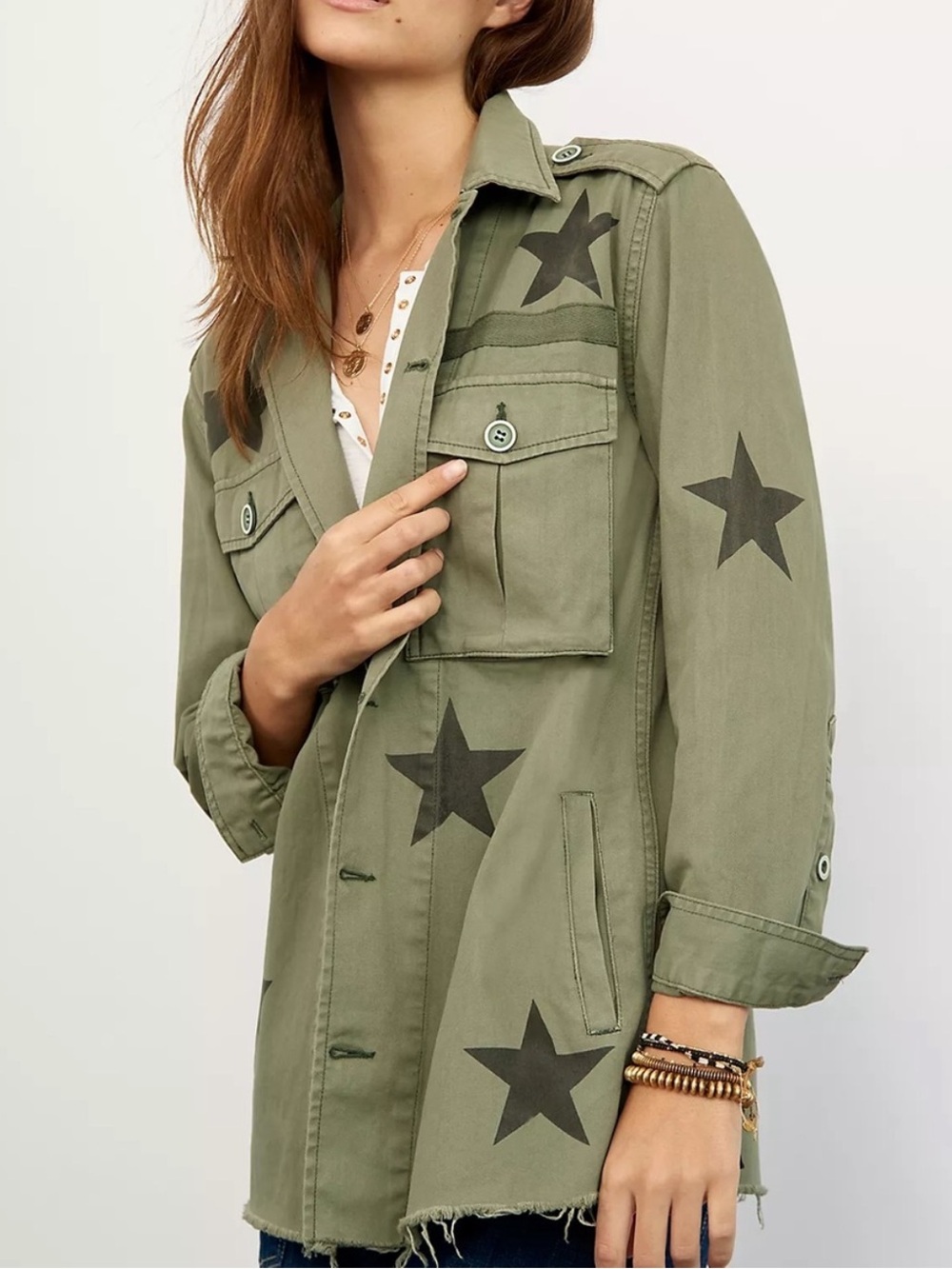 NWT Pistola Camilo Utility Jacket in Army Green with Stars Cotton Size Small - Picture 2 of 16